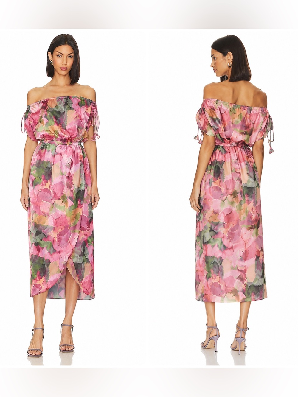 New! MISA Mara Off The Shoulder Satin Dress in Floral Print πΊ Small NWT